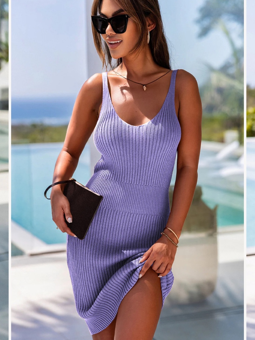 Women's Sleeveless Ribbed Knit Dress in Lilac Size Medium